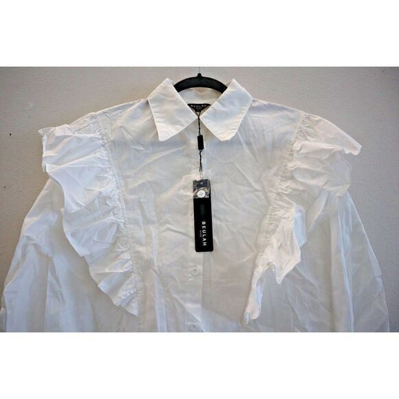 Beulah Style CJ2037 Women's Sz L White Ruffled Collared Button-Down L/S Shirt - Picture 5 of 6